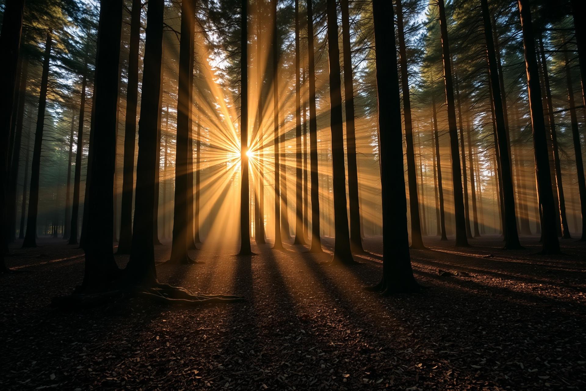 Sunlit forest after mulching